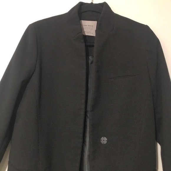 Zara Black Coat Single Button Closure High Neck Military Style Jacket Sz XS - Picture 2 of 5